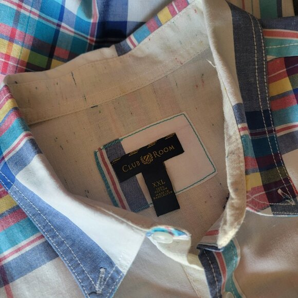 Club Room Men XXL Madras Plaid Shirt 100% Cotton Button Down Collar Long Sleeve - Picture 8 of 11